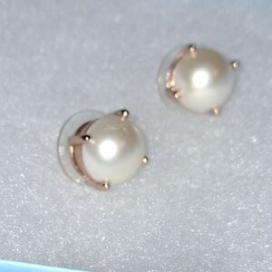 Kate Spade Round Stud Designer Earrings blush faux pearl & rose gold